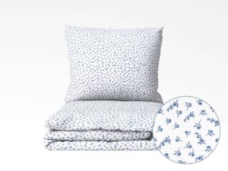 Cotton bed linen blue flowers on white by Stofex.