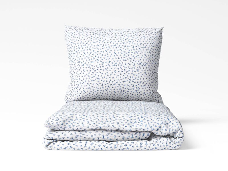 Cotton bed linen blue flowers on white by Stofex.