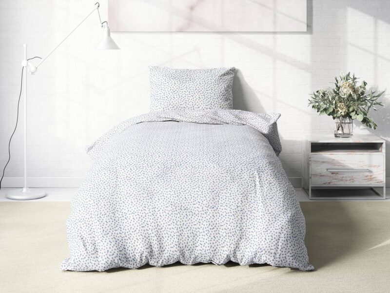 Cotton bed linen blue flowers on white by Stofex.