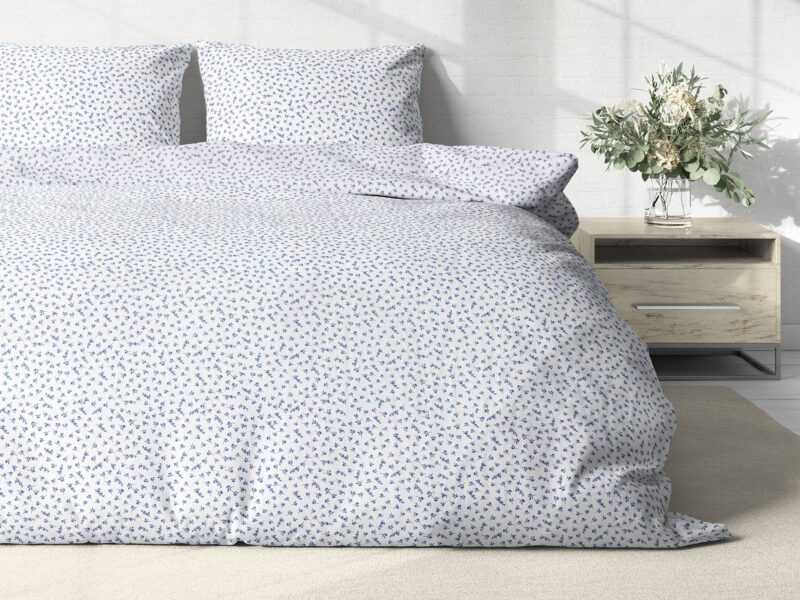 Cotton bed linen blue flowers on white by Stofex.