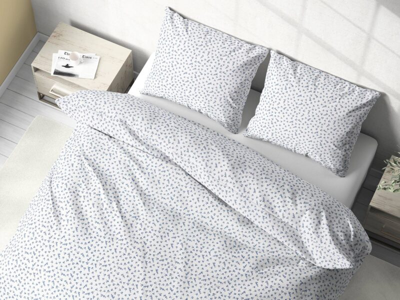 Cotton bed linen blue flowers on white by Stofex.