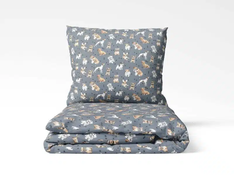 Kids' cotton bed linen puppies on grey by Stofex.