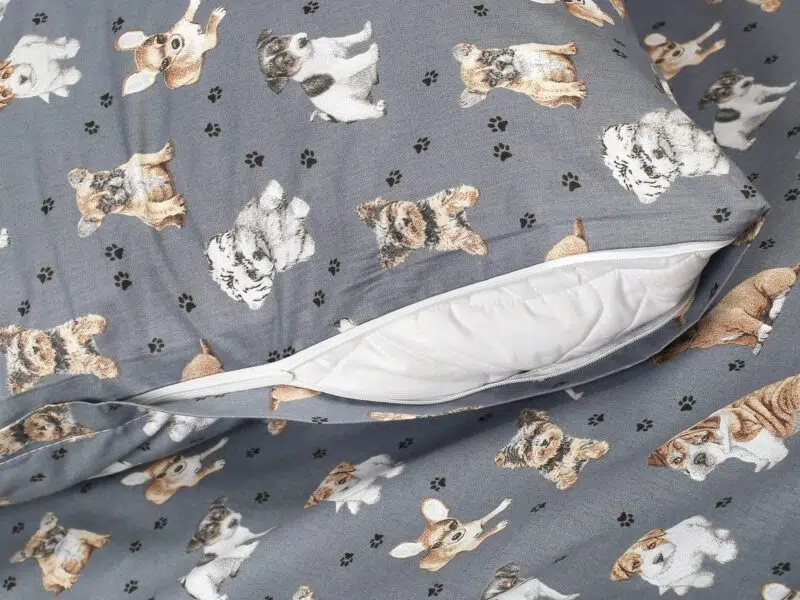 Kids' cotton bed linen puppies on grey by Stofex.