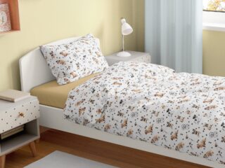 Kids' cotton bed linen puppies on white by Stofex.