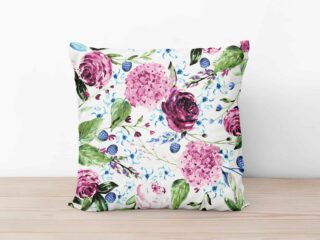 White cotton pillowcase with hydrangea by Stofex.