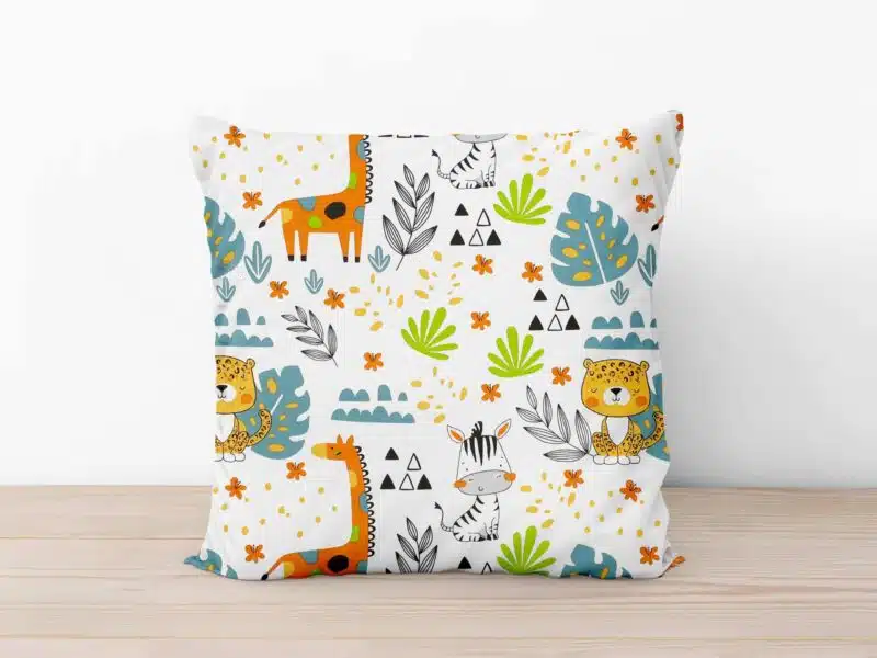 Kids' cotton pillowcase cartoon safari on white background by Stofex.