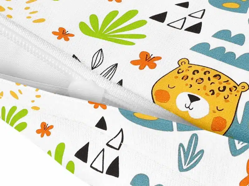 Kids' cotton pillowcase cartoon safari on white background by Stofex.