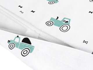 Kids' cotton pillowcase green cars on white background by Stofex.