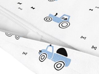 Kids' cotton pillowcase blue cars on white background by Stofex.