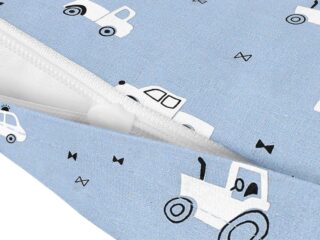 Kids' cotton pillowcase white cars on blue background by Stofex.