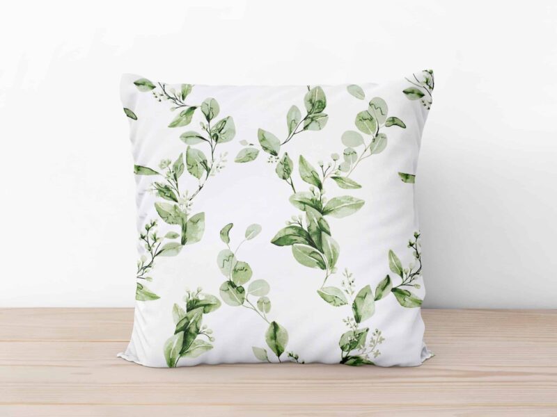 White cotton pillowcase with green leaves by Stofex.