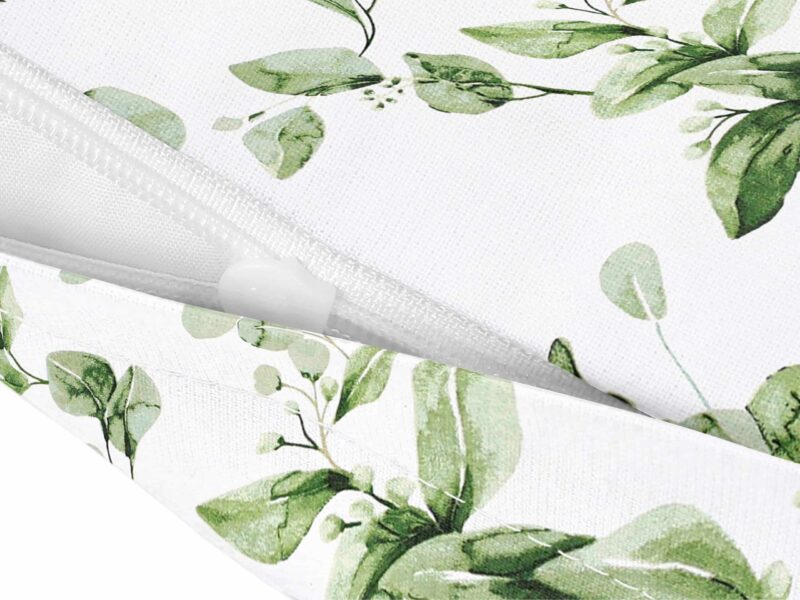 White cotton pillowcase with green leaves by Stofex.