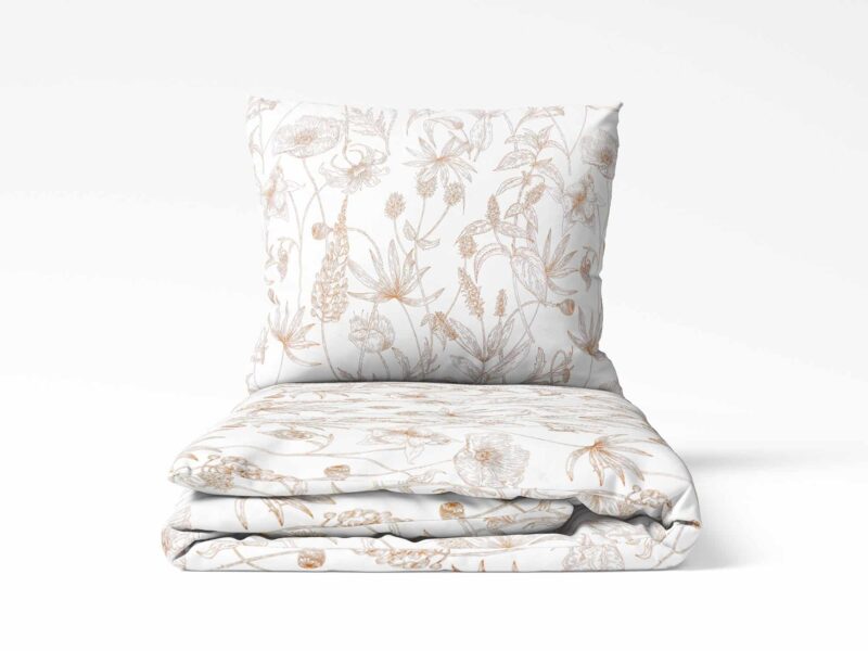 Cotton bed linen - greige flowers by Stofex.