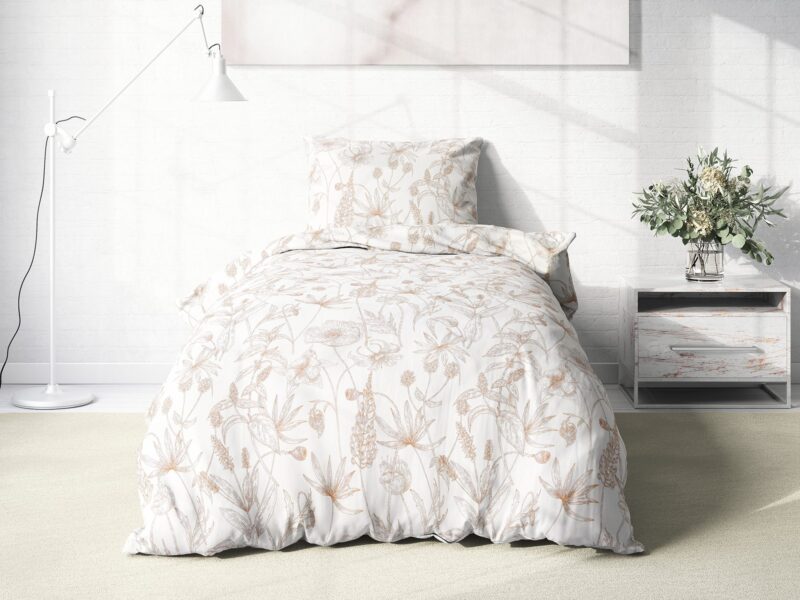 Cotton bed linen - greige flowers by Stofex.