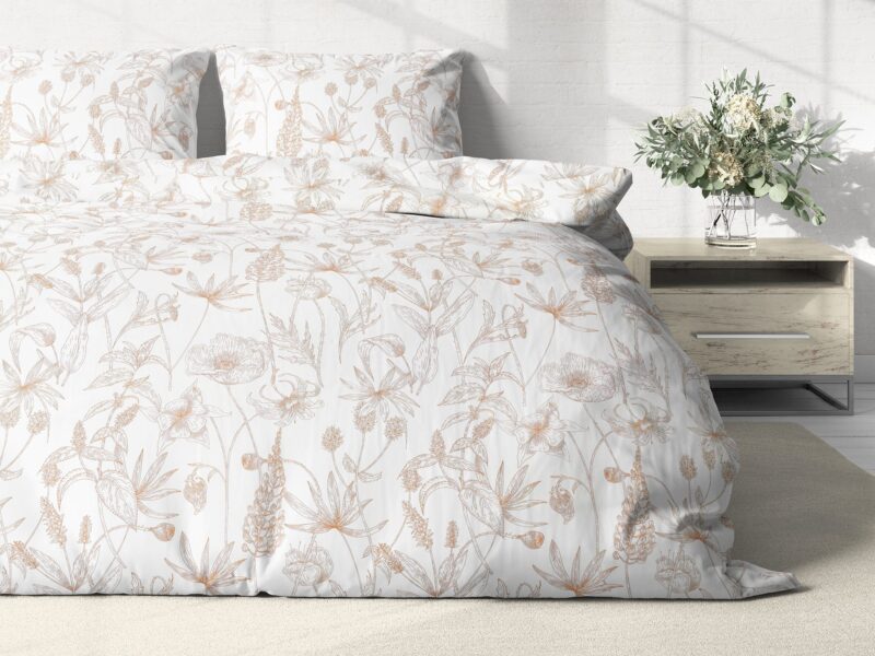 Cotton bed linen - greige flowers by Stofex.