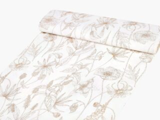 100% Cotton fabric beige flowers on white by Stofex.