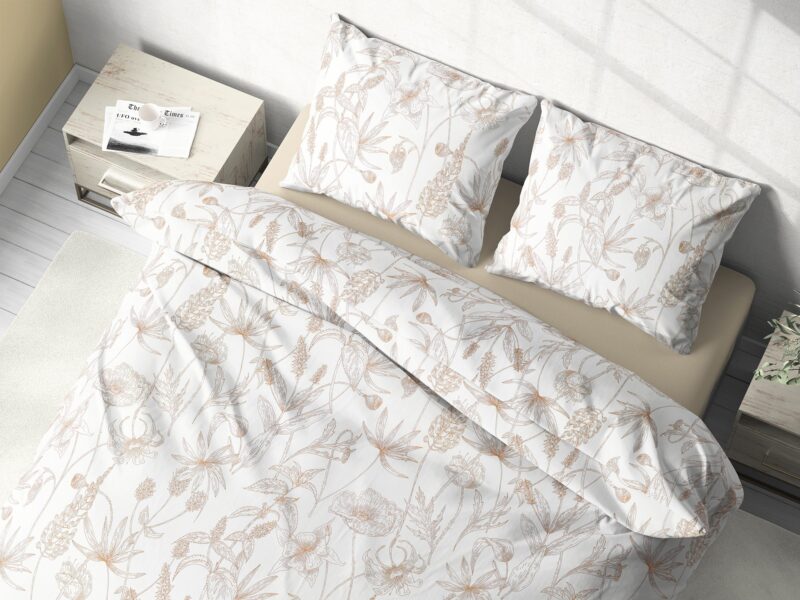 Cotton bed linen - greige flowers by Stofex.