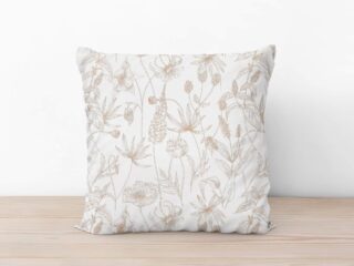 White cotton pillowcase with greige flowers by Stofex.