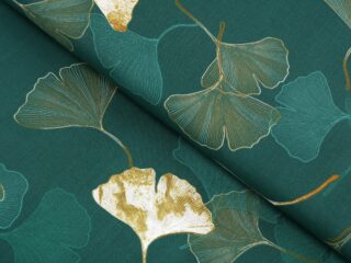 100% Cotton fabric ginkgo on dark green by Stofex.