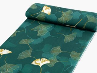 100% Cotton fabric ginkgo on dark green by Stofex.