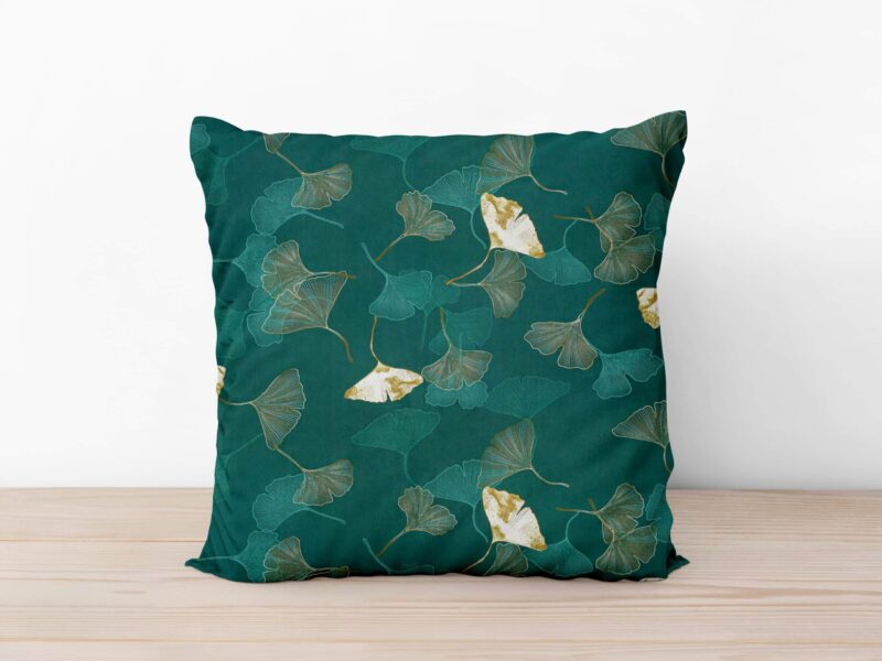 Dark green cotton pillowcase ginkgo on dark green by Stofex.