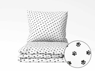 Kids' cotton bed linen black paws on white background by Stofex.