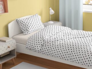 Kids' cotton bed linen black paws on white background by Stofex.