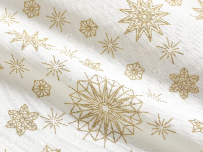 Christmas teflon fabric golden snowflakes width 160 cm by Stofex.