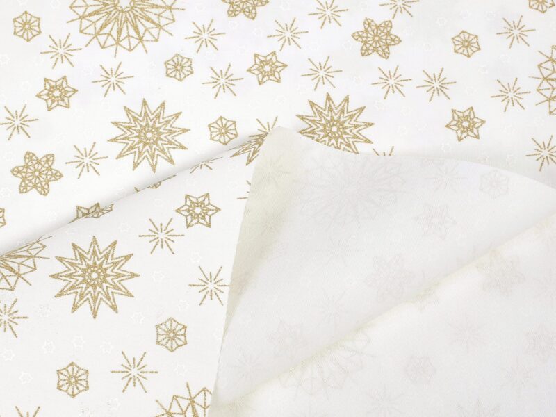 Christmas teflon fabric golden snowflakes width 160 cm by Stofex.