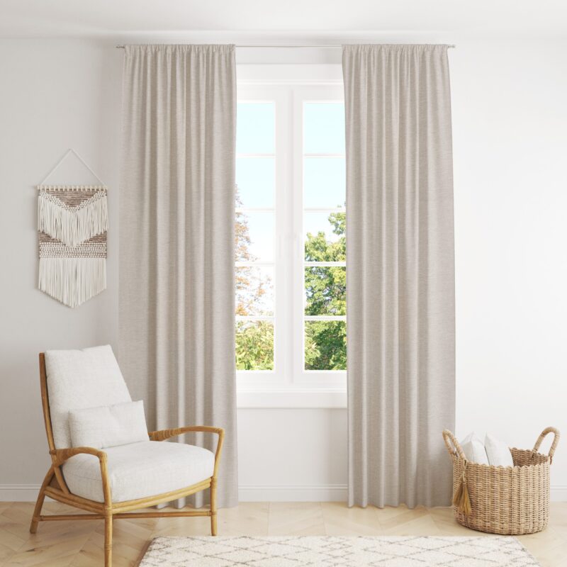 Rubber backed Blackout curtain greige by Stofex.