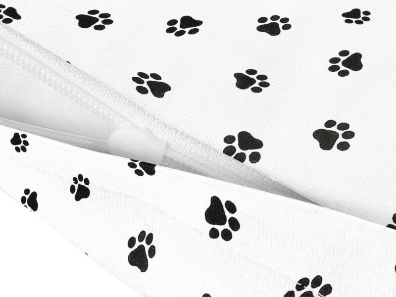 Kids' cotton pillowcase black paws on white background by Stofex.