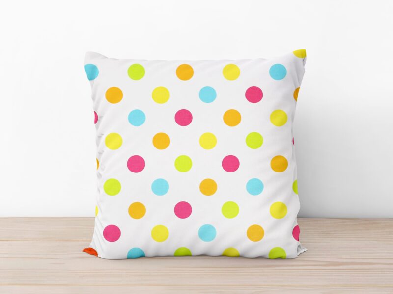 Kids' cotton pillowcase coloured polka dots on white background by Stofex.