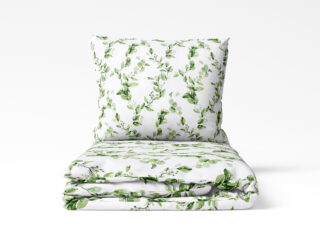 Cotton bed linen with green leaves by Stofex.