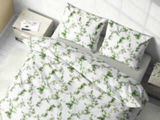 Cotton bed linen with green leaves by Stofex.