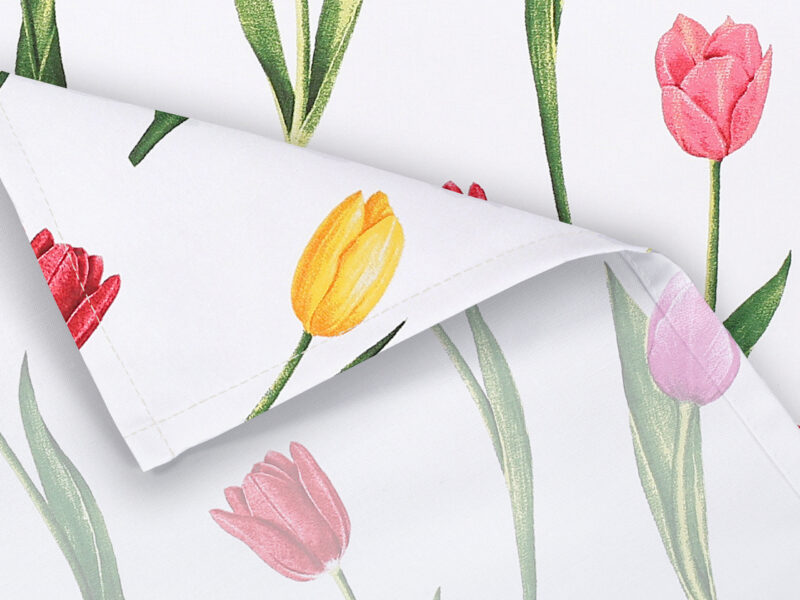 Square cotton tablecloth with tulips by Stofex.