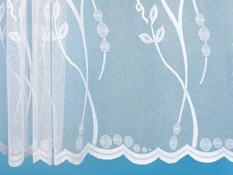 Jacquard sheer curtain stems with leaves pattern 49820 by Stofex.