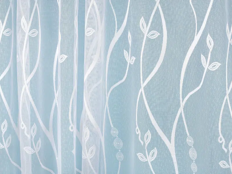 Jacquard sheer curtain stems with leaves pattern 49820 by Stofex.