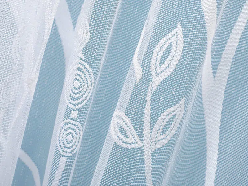 Jacquard sheer curtain stems with leaves pattern 49820 by Stofex.