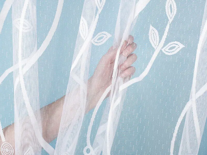 Jacquard sheer curtain stems with leaves pattern 49820 by Stofex.