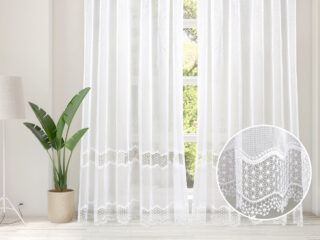 Jacquard sheer curtain with lace pattern 125229 by Stofex.