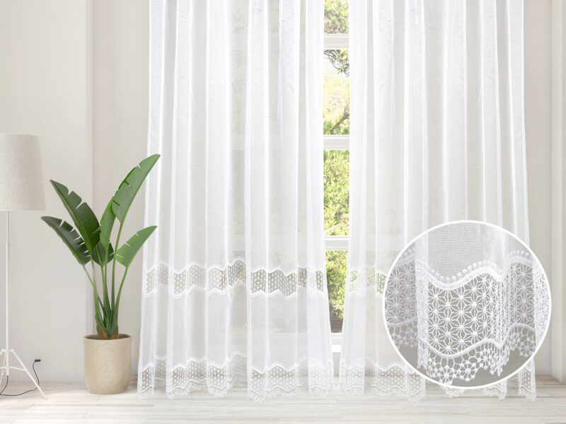 Jacquard sheer curtain with lace pattern 125229 by Stofex.