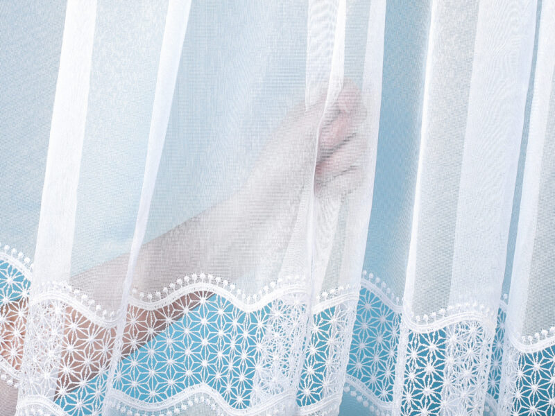 Jacquard sheer curtain with lace pattern 125229 by Stofex.