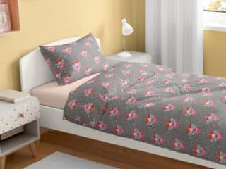 Kids' cotton bed linen pink fairies on grey by Stofex.