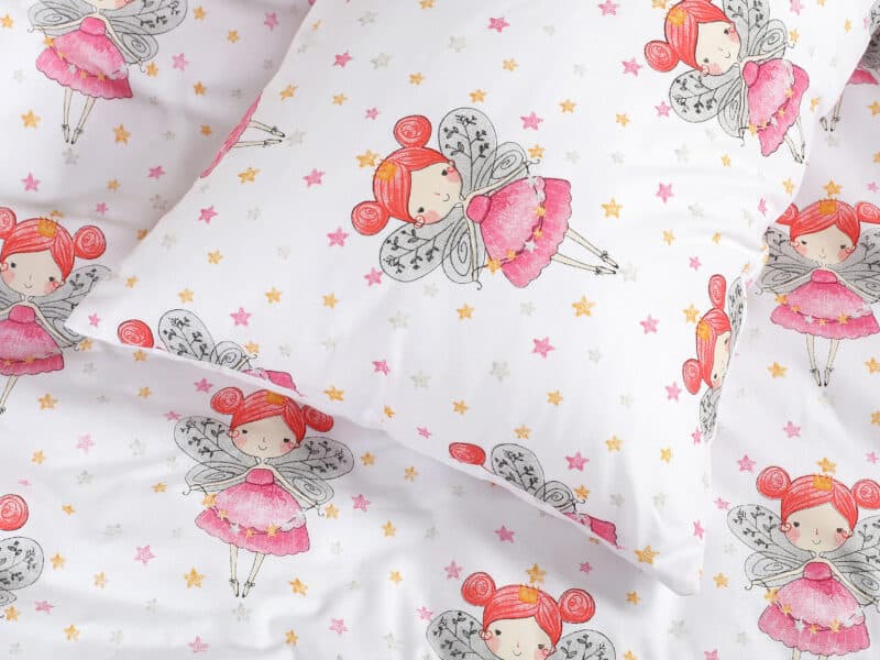 Kids' cotton bed linen - fairies on white by Stofex.