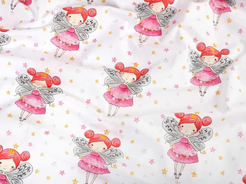 Kids' cotton bed linen - fairies on white by Stofex.