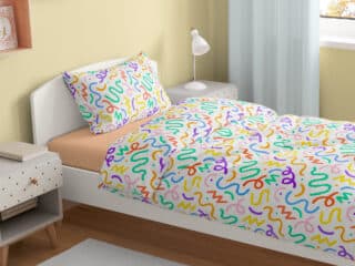 Kids' cotton bed linen colourful confetti on white background by Stofex.