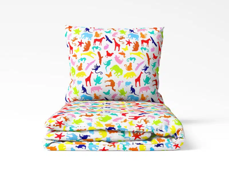 Kids' cotton bed linen colourful zoo by Stofex.