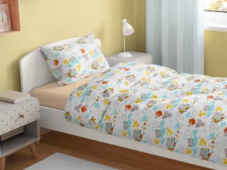 Kids' cotton bed linen elephant and clouds on white background by Stofex.