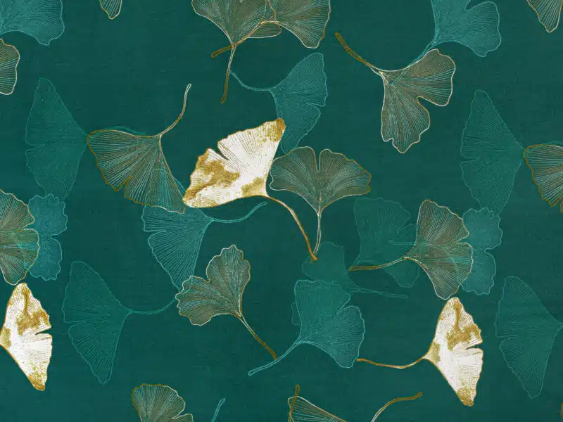 Square cotton tablecloth ginkgo on dark green by Stofex.