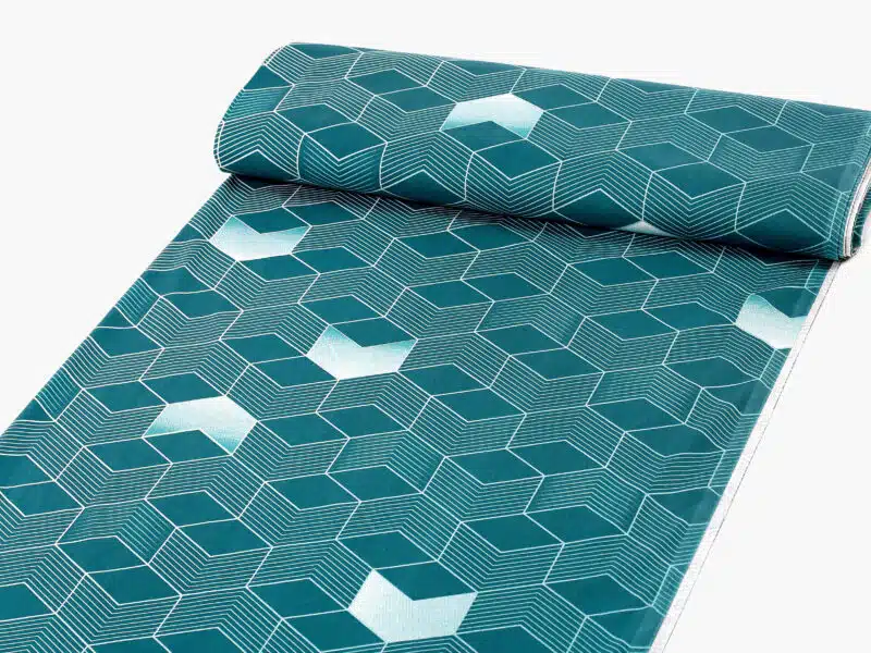 Cotton fabric 3D squares on petrol by Stofex.